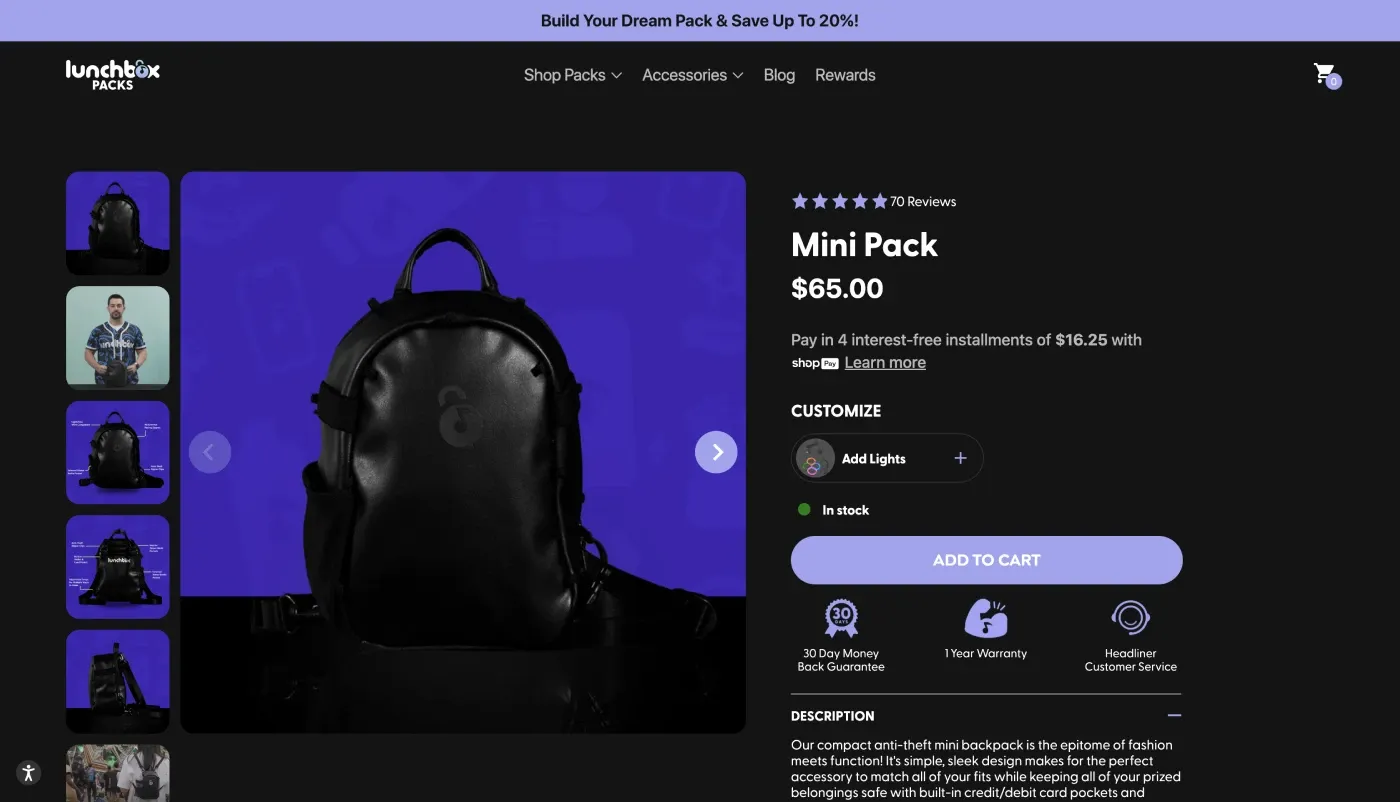 For Lunchbox Packs, we created the unique feature of Builder Pack to boost sales