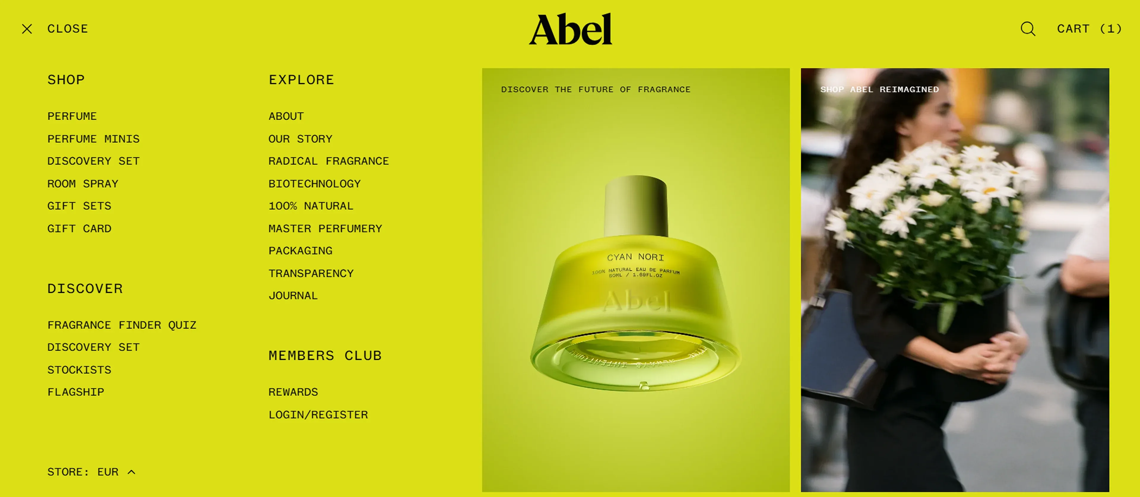 Abel's menu reveals all website categories Abel's menu reveals all website categories