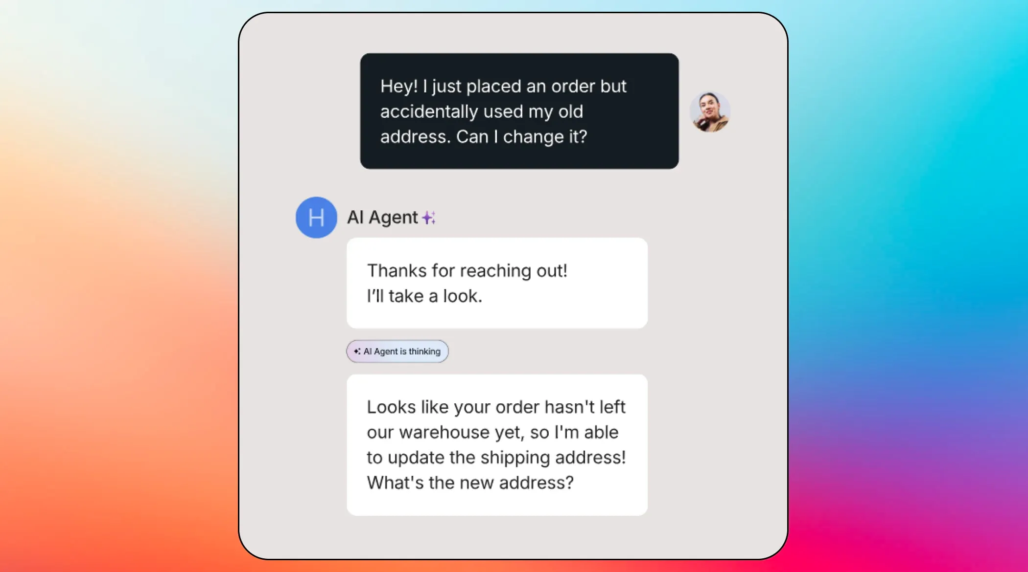 An example of an AI agent's response in customer support