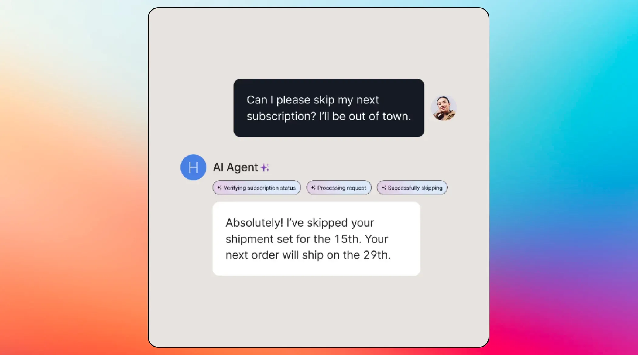 An example of handling issues by the Gorgias AI agent
