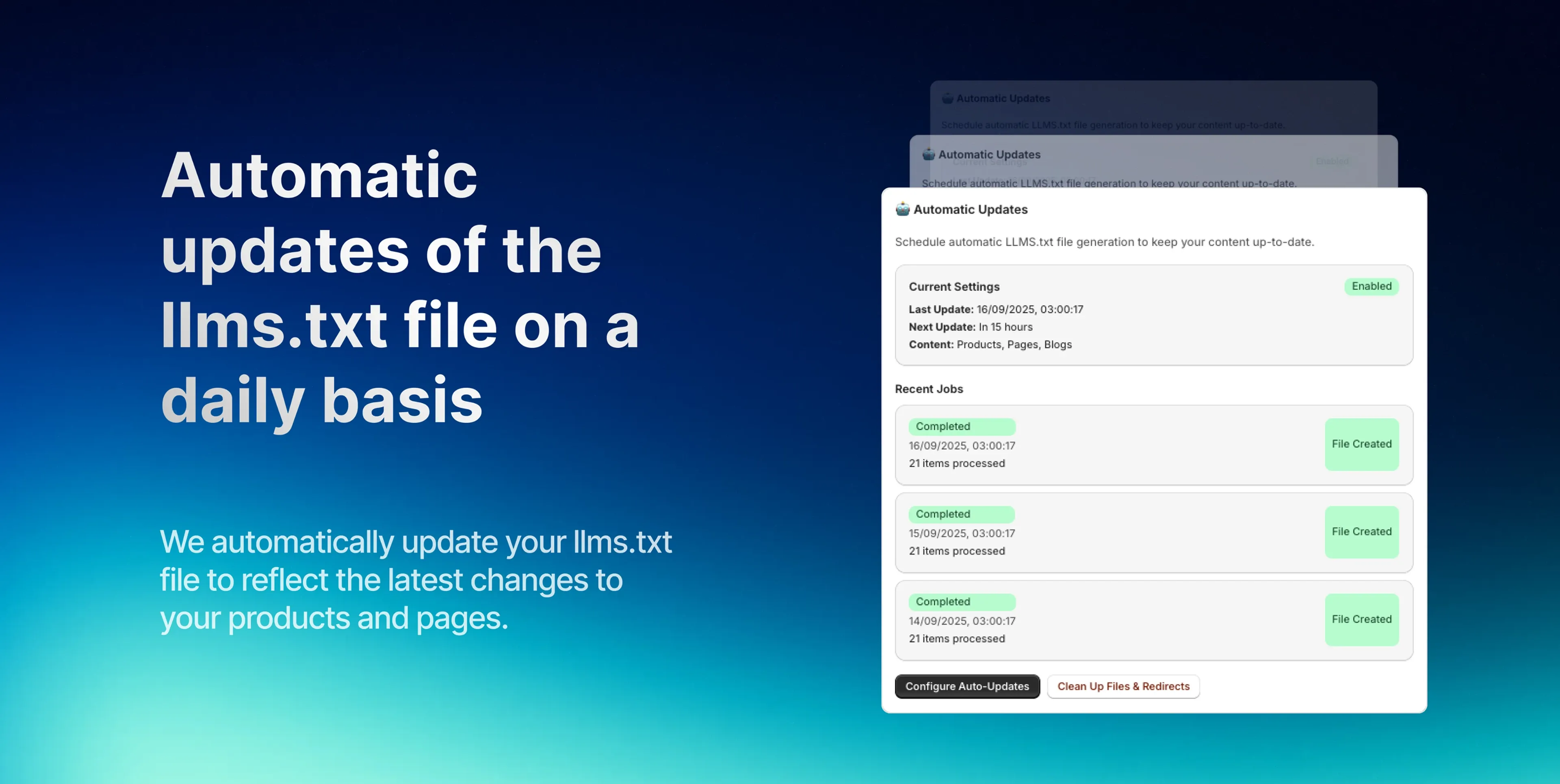 Automatic updates of an llms file