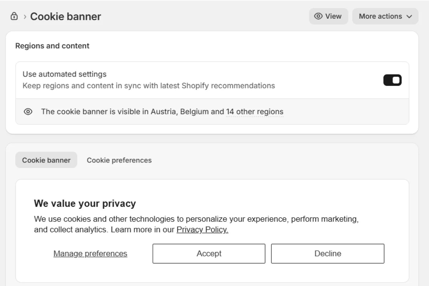 Cookie banner in Checkout