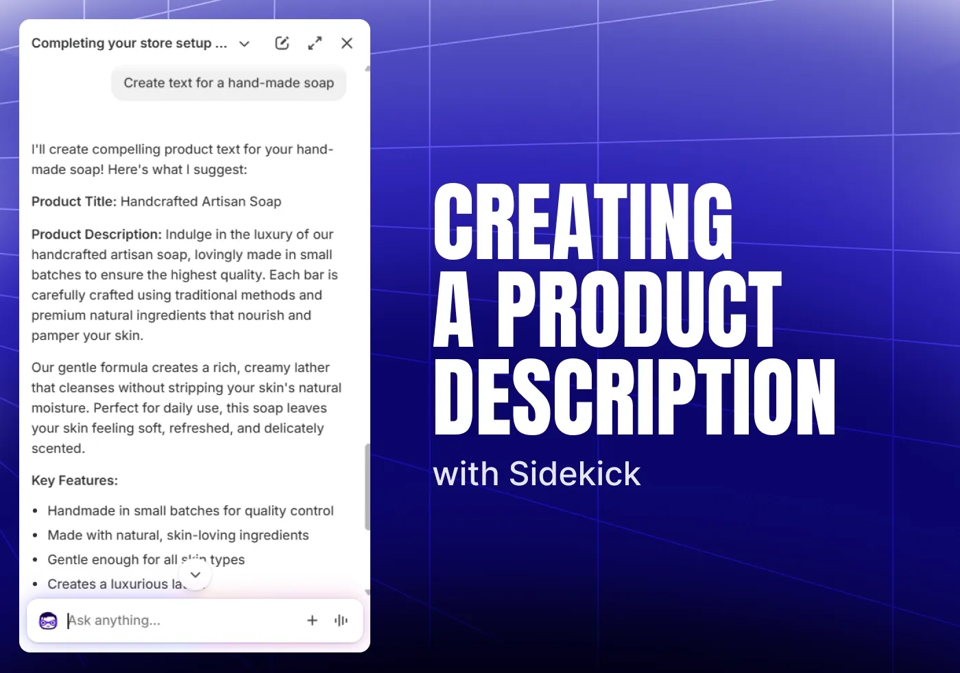 Create a product description with Sidekick