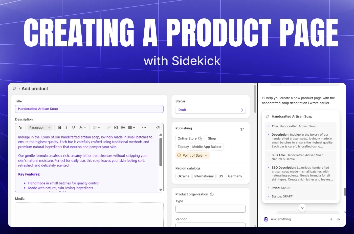 Create a product page with Sidekick