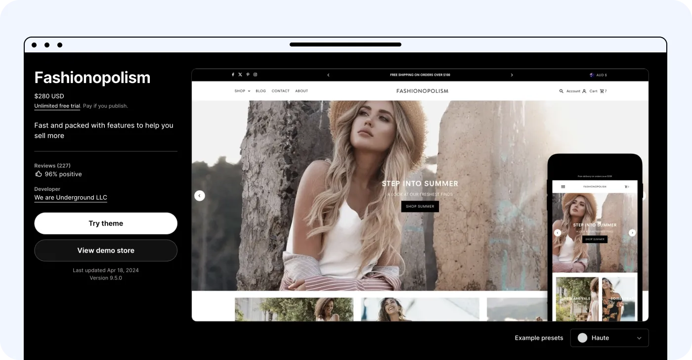 Fashionopolism Shopify clothing theme