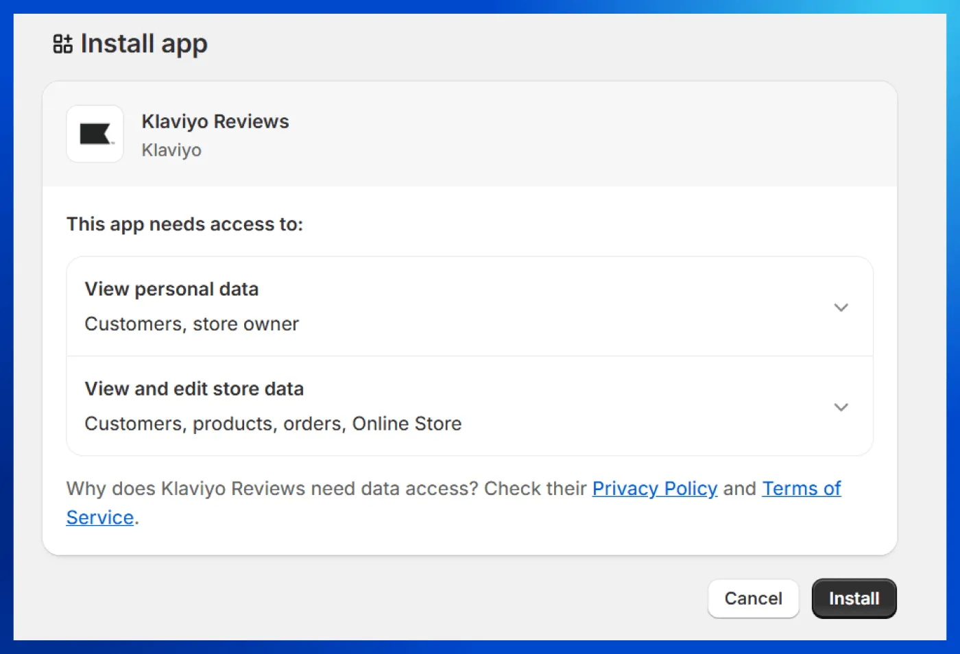 Install the Klaviyo Reviews app