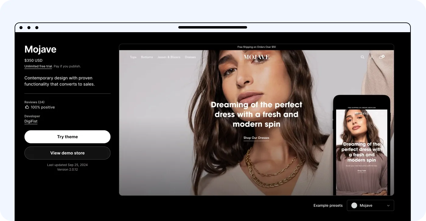 Mojave Shopify clothing theme