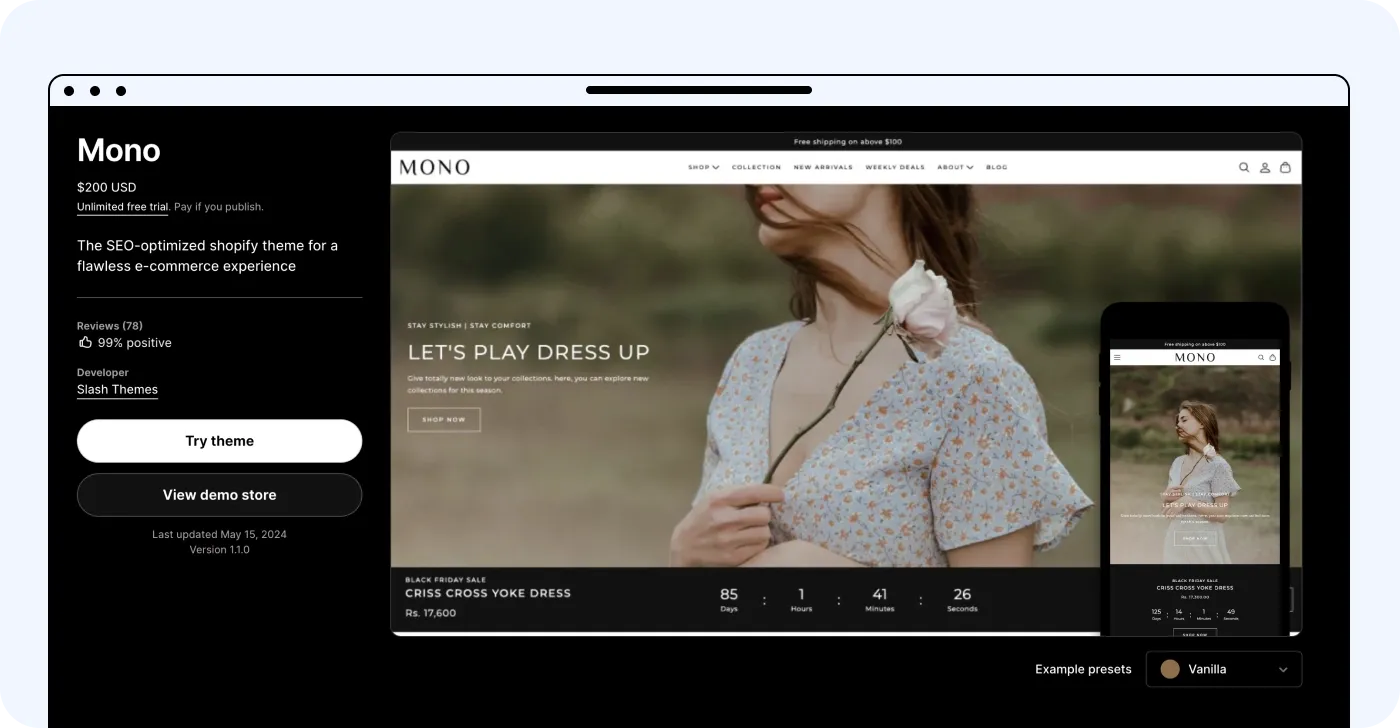Mono Shopify clothing theme