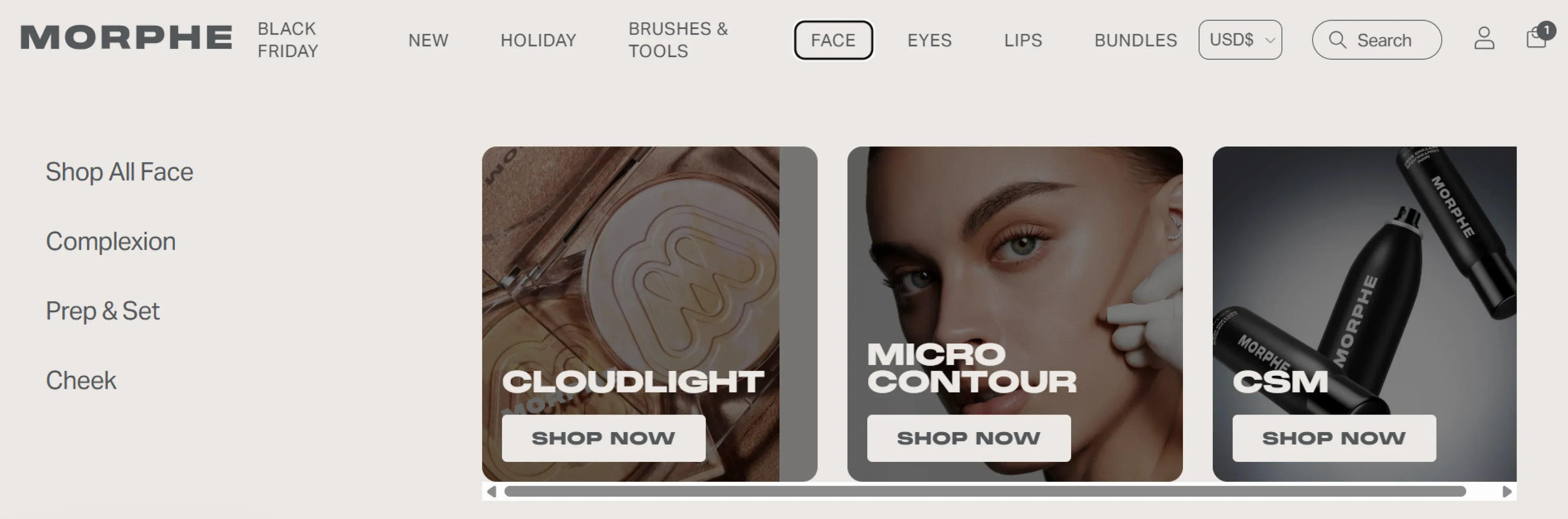 Morphe offers to purchase products right from the menu Morphe offers to purchase products right from the menu