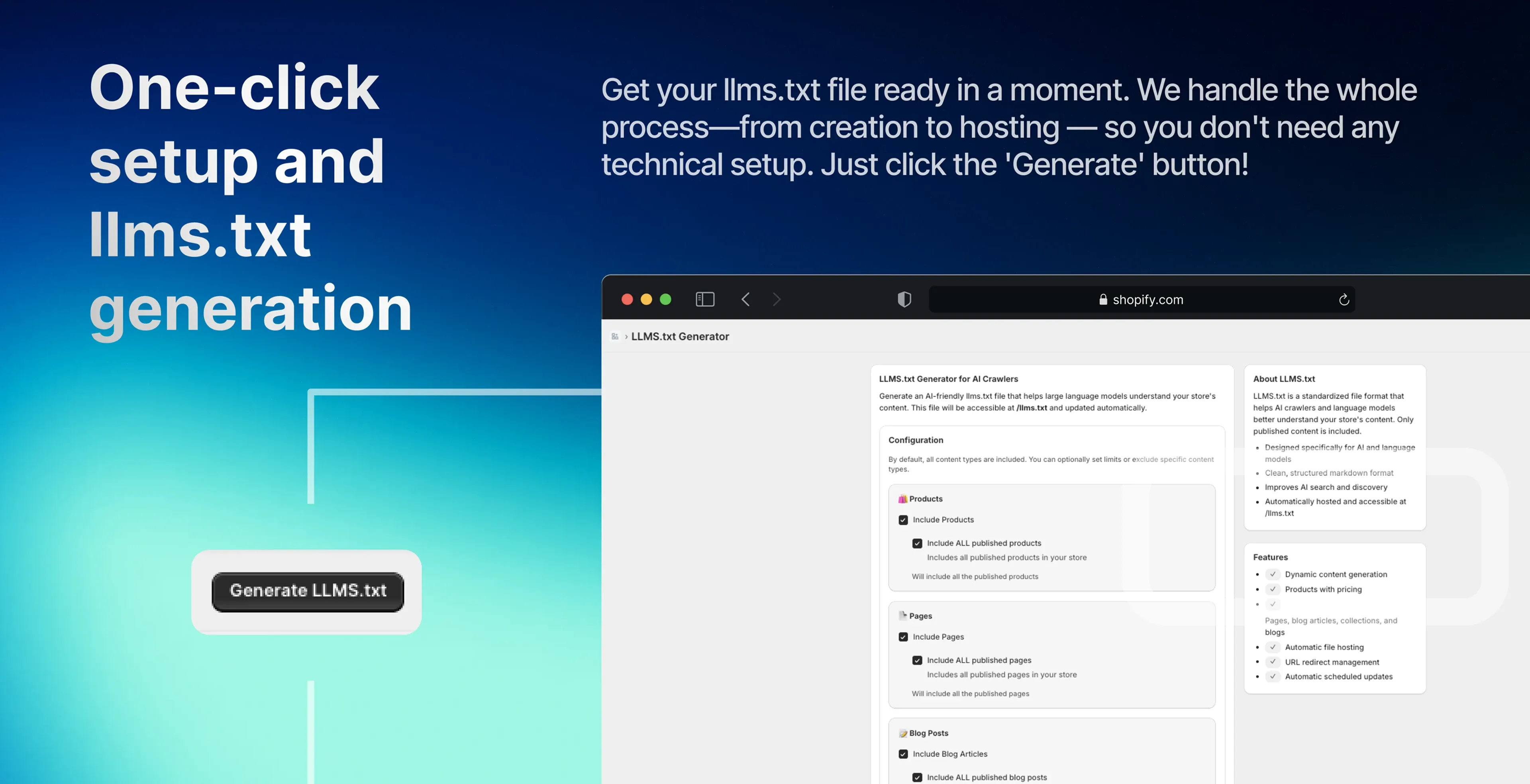 One-click llms.txt setup