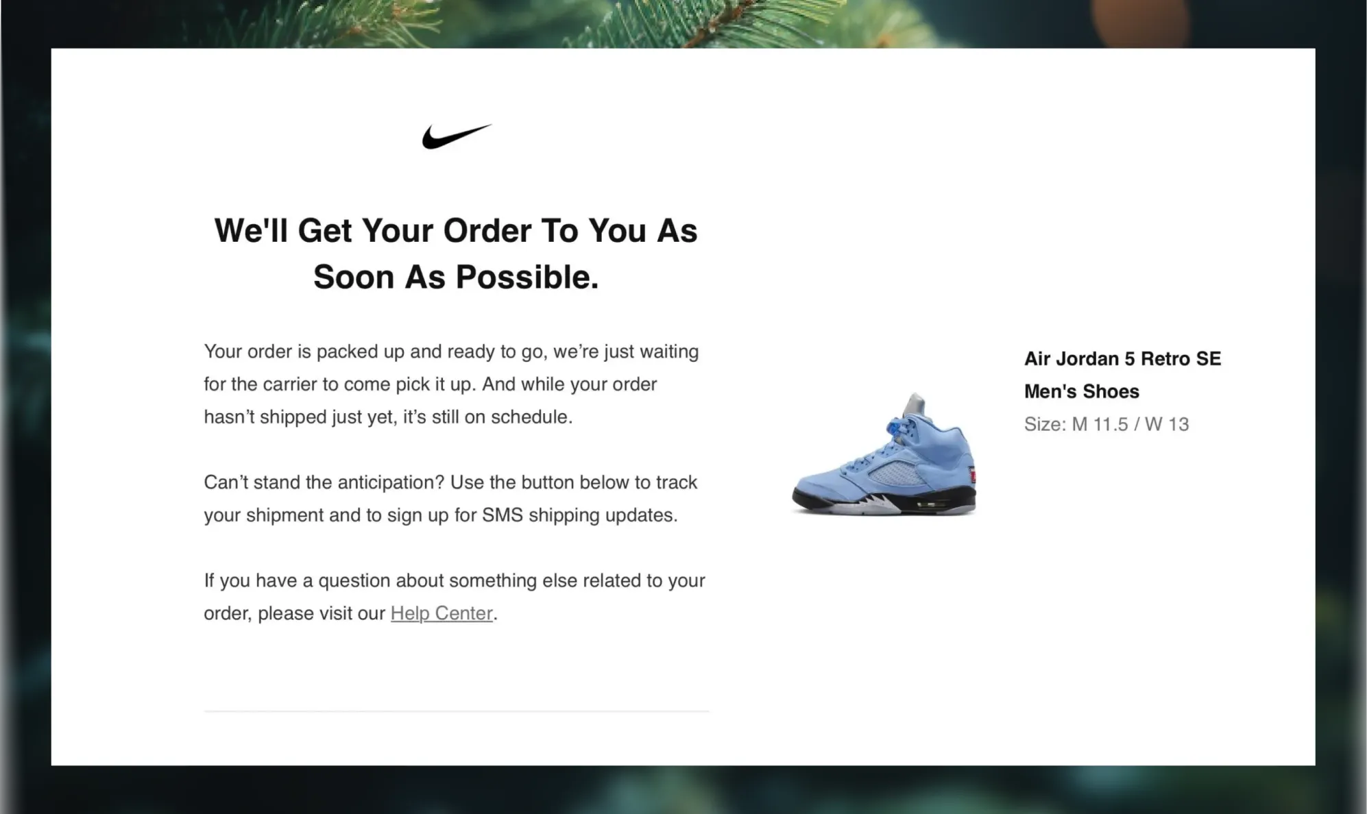 Order shipping confirmation email example