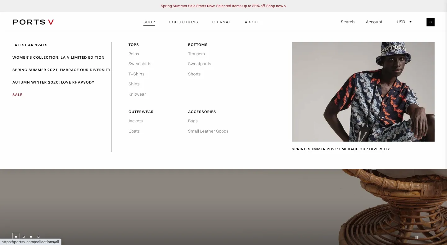 Examples of product categories intuitive navigation: Portsv