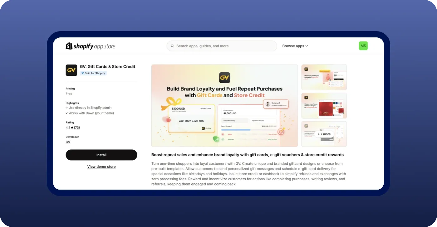Select an app for gift cards