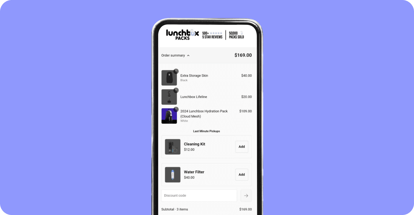 Selected products with images and total cost