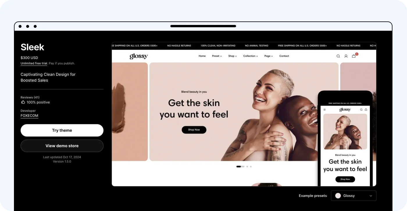 Sleek Shopify clothing theme
